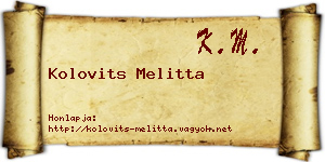 Kolovits Melitta névjegykártya